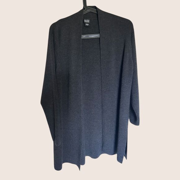 🩶 EILEEN FISHER FINE MERINO REGENERATIVE WOOL CARDIGAN DARK GRAY SMALL - Picture 2 of 11